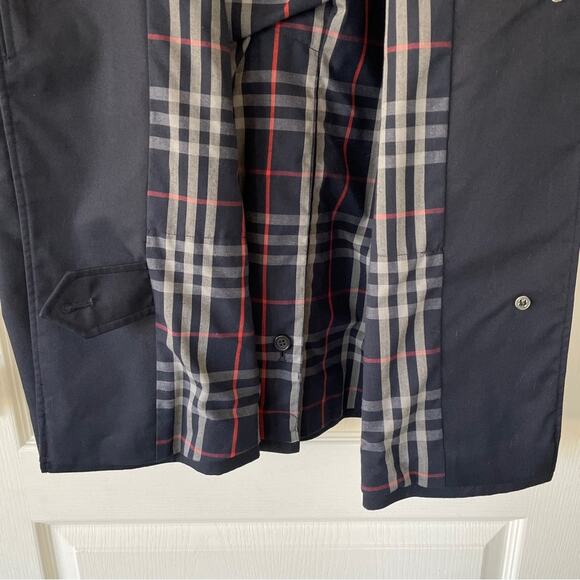 Vintage Burberry Navy Blue Belted Trench Coat Single Breasted 14L - Picture 11 of 16